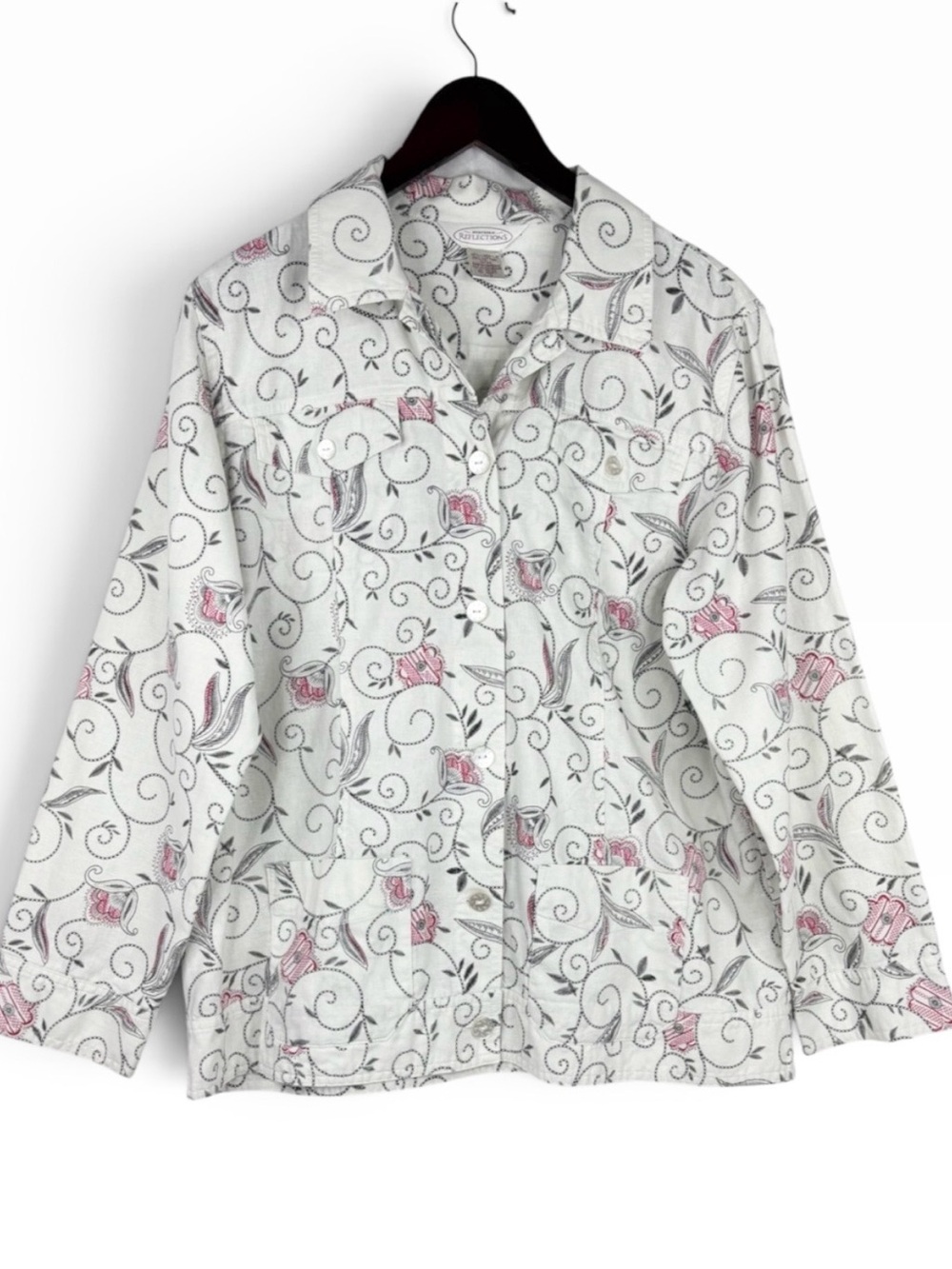 Northern Reflections All Over Botanical Leaf Vine & Floral Scroll Print Blazer L
